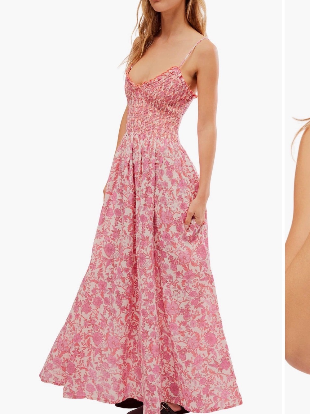 Free People sweet nothings Pink Floral Smocked Maxi Dress with Spaghetti Straps - Picture 3 of 8